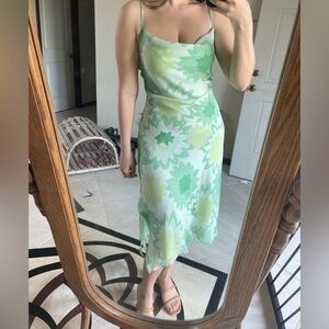 Vintage 90's Y2K "Express" Green Floral Summer Dress slip cowl neck Easter cute